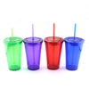 16oz Transparent Colored Double Wall Plastic Juice Cups with Straw