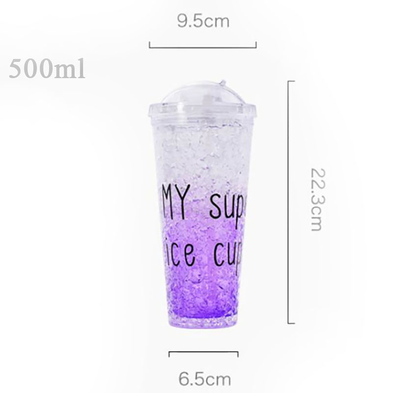 300ml 500ml Gradient Plastic Water Bottle Double Wall Plastic Juice Cup with Straw 