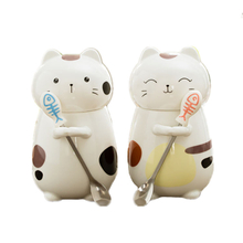 400ml High Quality Cute Cat Shaped Ceramic Coffee Gift Mug with Lid And Spoon 