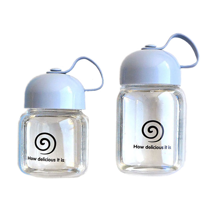 300ml 380ml Eco Friendly Portable Kids Glass Water Bottles with Plastic Lids