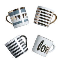 350ml Eco-friendly Gold Rimed Ceramic Coffee Cup Couple Gift Mug