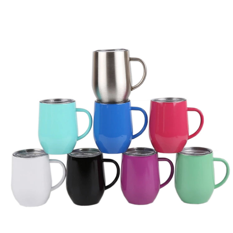 12oz Double Wall Custom Colored Stainless Steel Vacuum Wine Tumbler With Handle 