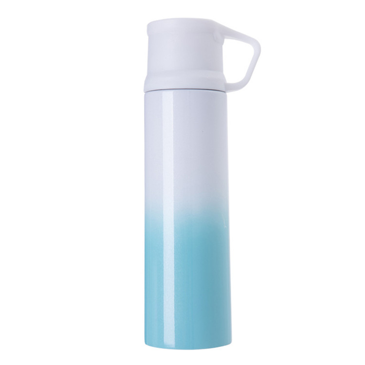 350ml 500ml Gradient Color Drink Bottle Stainless Steel Water Bottle Vacuum Flask Thermos with Handle Cup 