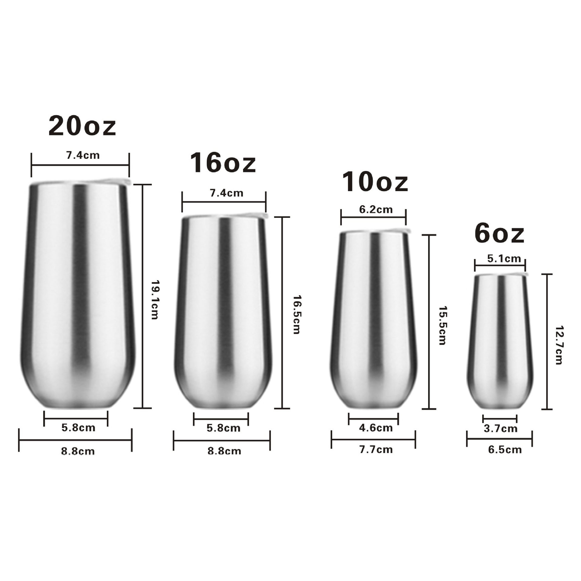 Wholesale 6oz 10oz 16oz 20oz Stainless Steel Stemless Wine Tumbler