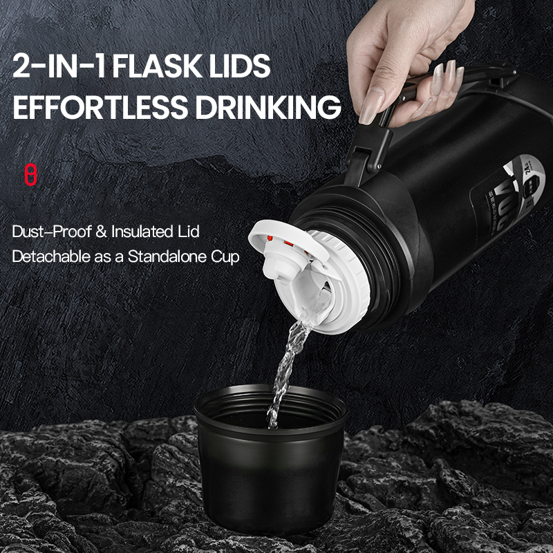 Customizable 304 Stainless Steel Vacuum Flask With Large Capacity And Double Lid Design For Outdoor Activities