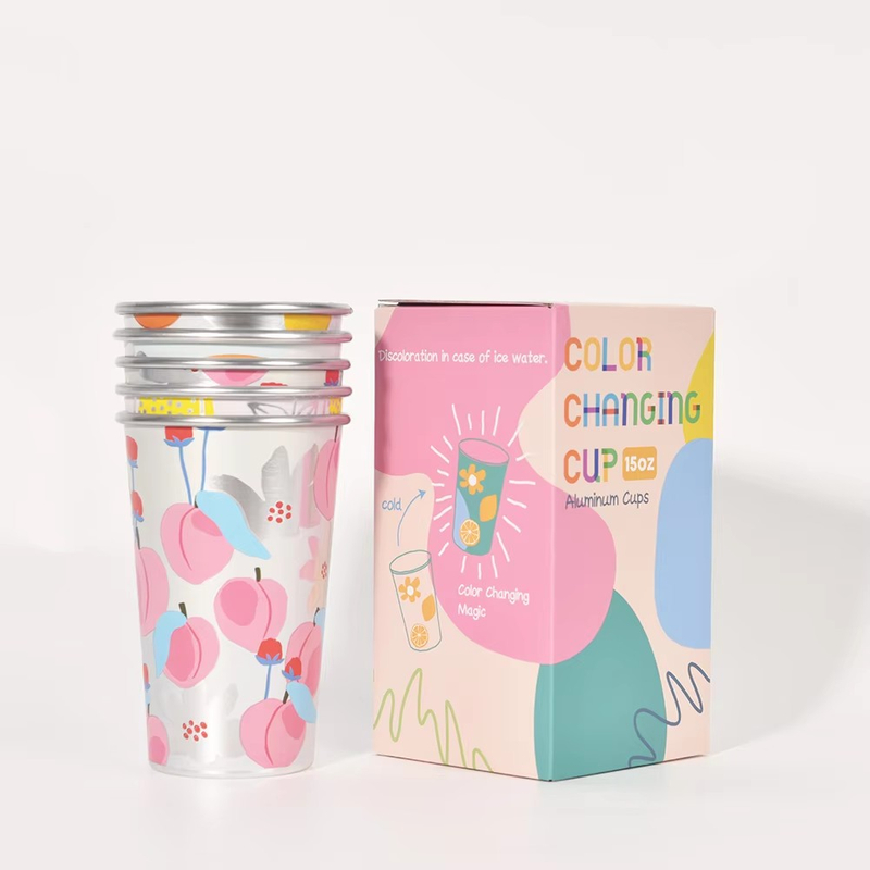High Quality Custom Logo Hard Recycled Aluminum Cups Cold Water Color Changing Portable Silver Aluminum Cup