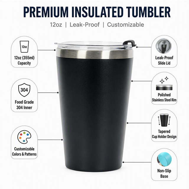Factory Wholesale 12oz Stainless Steel Beer Cup with Lid