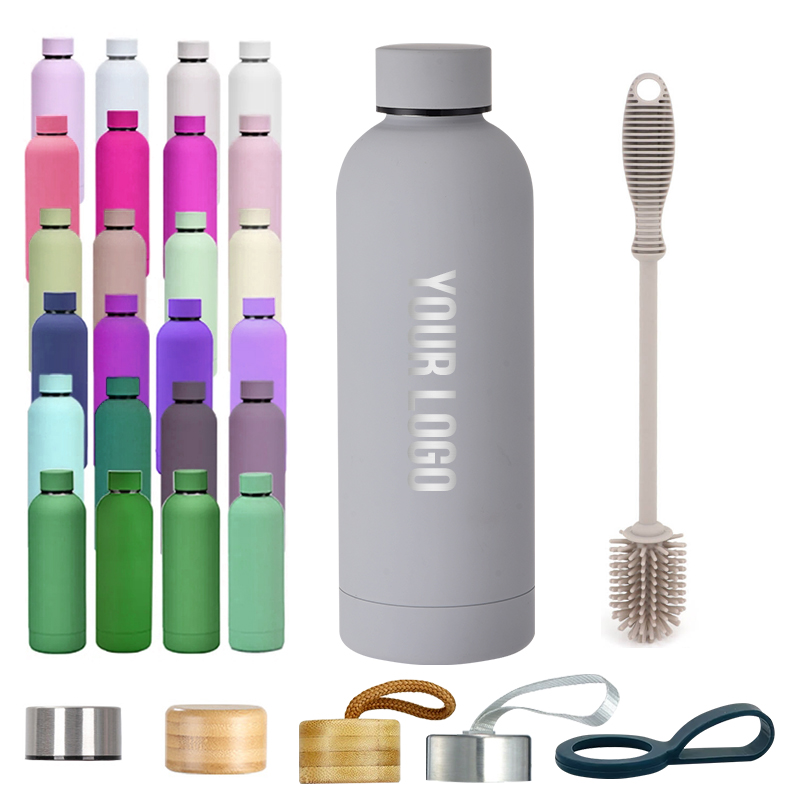 Custom Logo Wholesale Small Mouth Drink Bottles Rubber Paint Sport Cup Vacuum Flask Thermal Stainless Steel Sports Water Bottles