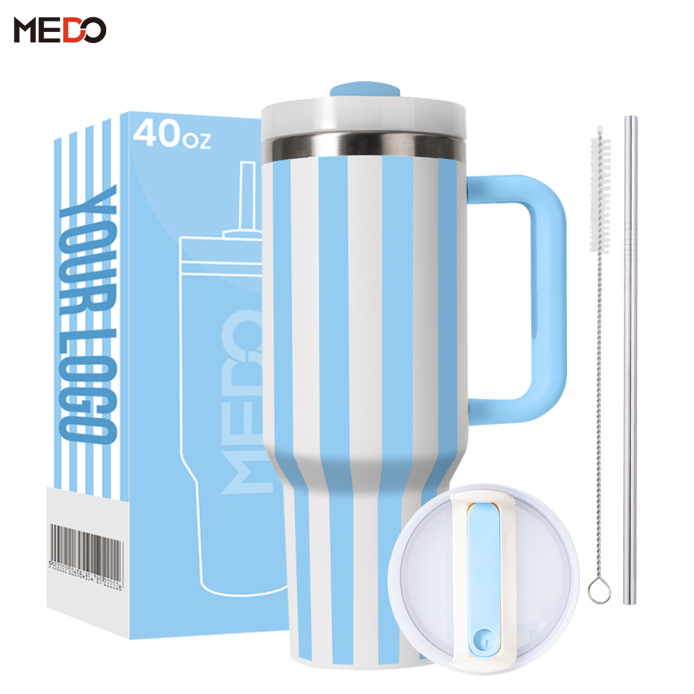 Wholesale OEM Custom Striped Stainless Steel Tumblers 20oz 30oz 40oz Vacuum Cups with Travel Sports Lids