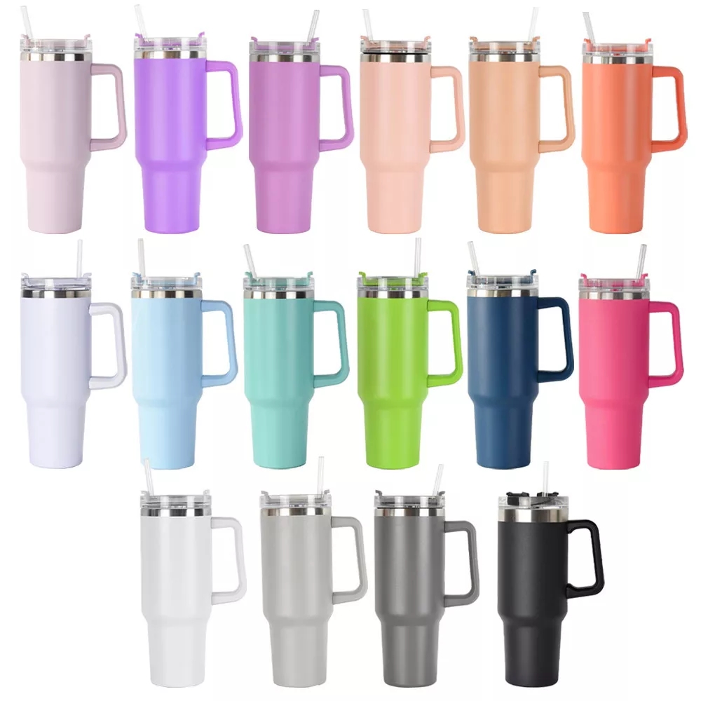 Custom 40oz Stainless Steel Insulated Travel Tumbler with Handle and Straw