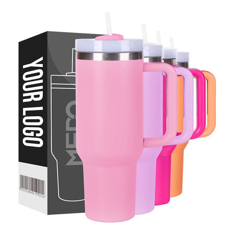 Wholesale Custom Logo Print Powder Coated Double Wall Stainless Steel 40OZ Travel Mug Insulated 40z Tumbler With Handle