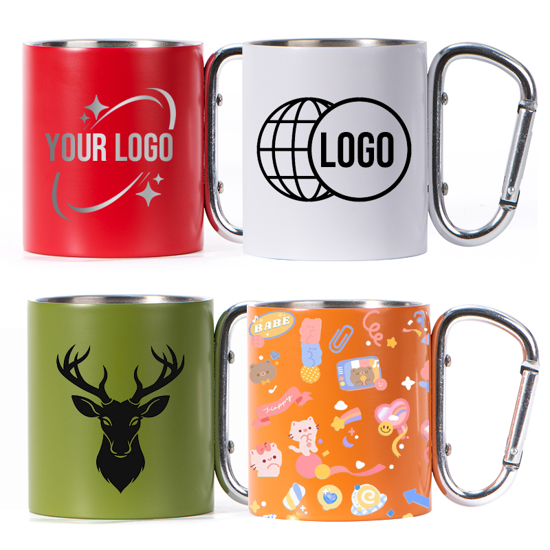 200ml 300ml Outdoor Camping Travel Portable Stainless Steel Coffee Cup Double Walled Carabiner Mug with Handle