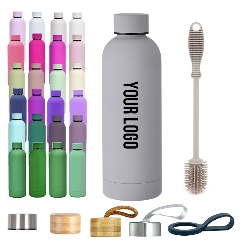 High Quality Custom Logo Small Mouth Rubber Coated Double Wall Stainless Steel Kids Water Bottle