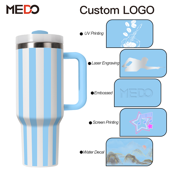 Wholesale OEM Custom Striped Stainless Steel Tumblers 20oz 30oz 40oz Vacuum Cups with Travel Sports Lids