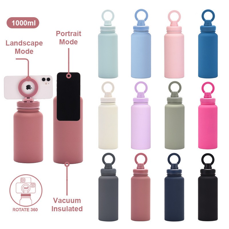 wholesale 1000ml Double Wall Stainless Steel Gym Sport Bottle Magnet Phone Holder Portable Insulated Water Bottle with Custom Logo