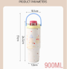 900ml Cute Tumbler with Handle and Straw | 316 Stainless Steel Insulated Cup | Custom Pattern Travel Mug for Women Girls