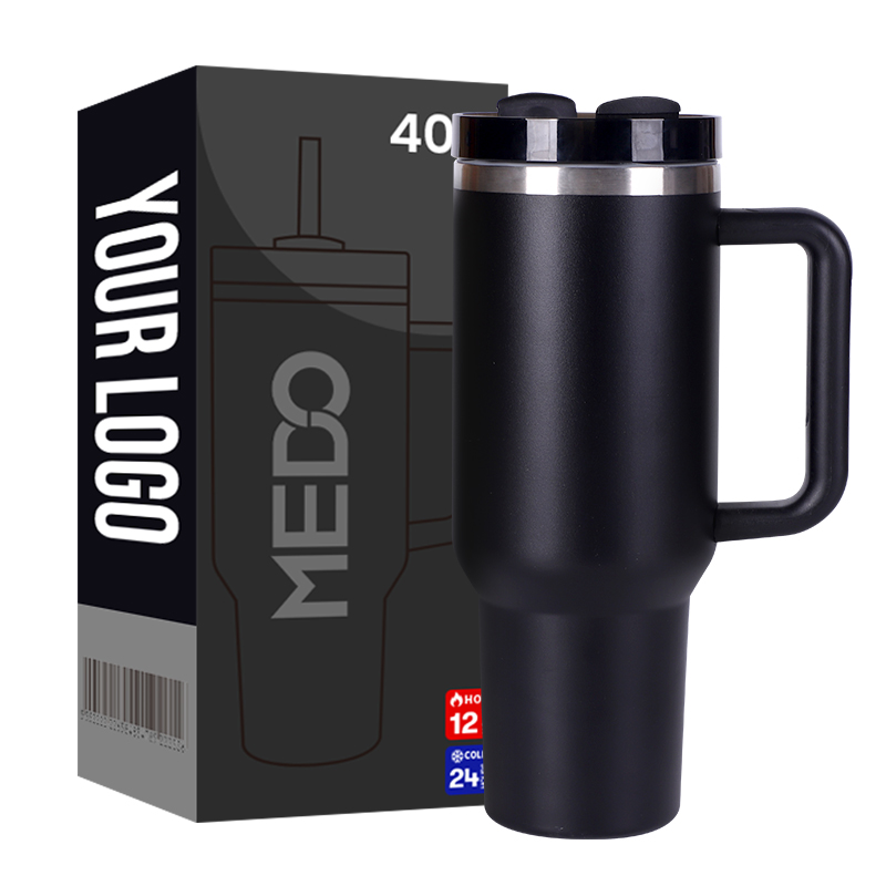 Wholesale Custom Logo Print Powder Coated Double Wall Stainless Steel 40OZ Travel Mug Insulated 40z Tumbler With Handle