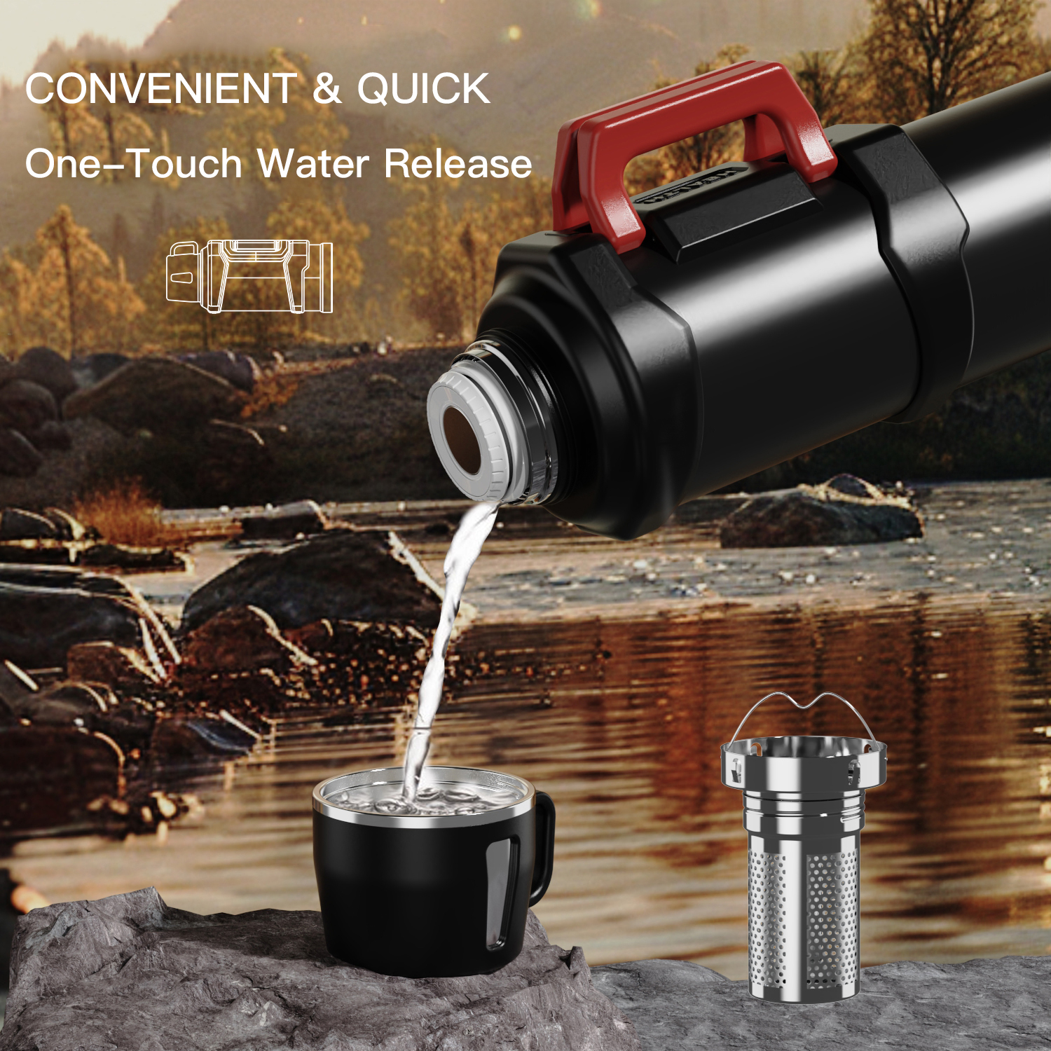 Large Capacity Custom LOGO 304 /316 Stainless Steel Thermos Portable Outdoor Vacuum Kettle Insulated Travel Water Bottles