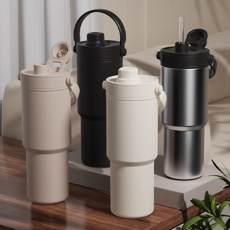 Custom Loog Straw Drink Travel Coffee Tumbler Thermal Mug High Quality SUS316 Stainless Steel Tumblers with Straw Tea Infuser