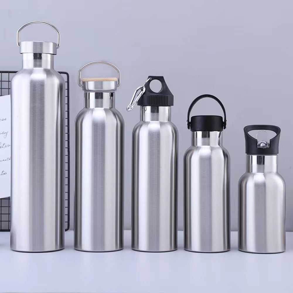 Factory Customized Bamboo Lid 500ml Double Wall Water Bottle Stainless Steel Vacuum Flask Sports Bottle with Different Lids