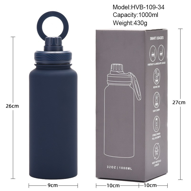 wholesale 1000ml Double Wall Stainless Steel Gym Sport Bottle Magnet Phone Holder Portable Insulated Water Bottle with Custom Logo