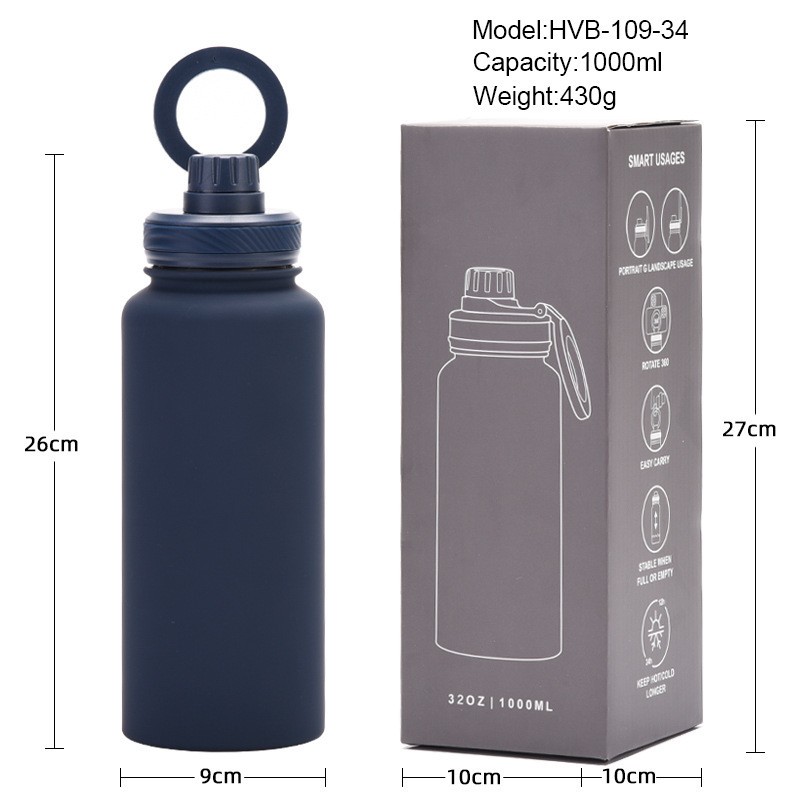 wholesale 1000ml Double Wall Stainless Steel Gym Sport Bottle Magnet Phone Holder Portable Insulated Water Bottle with Custom Logo