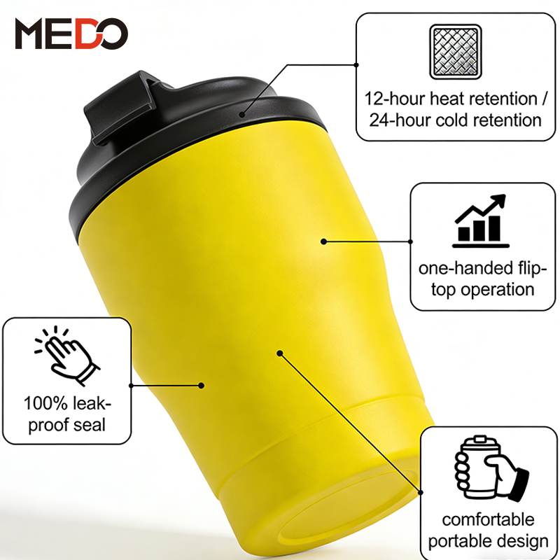 New 300ml Double Wall Vacuum Coffee Cup with Flip Lid | Custom Logo Stainless Steel Travel Mug