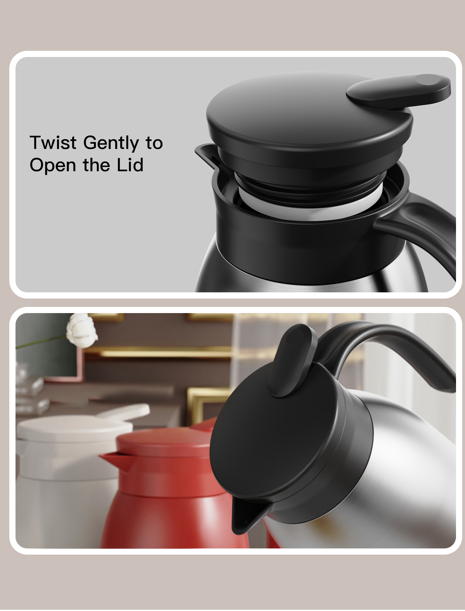 High Quality Wholesale Double Wall Tea Pot Colored Thermal Insulated Coffee Cafe Kettle Stainless Steel Thermos Tea Pot