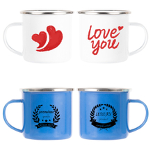 Custom Logo Business Gifts Sublimation Outdoor 11oz 350ml Camping Enamel Coffee Mug with Stainless Silver Rim