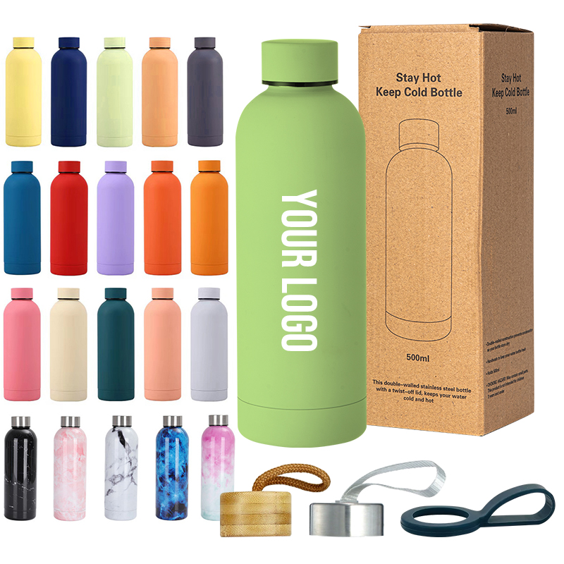 High Quality Custom Logo Small Mouth Rubber Coated Double Wall Stainless Steel Kids Water Bottle