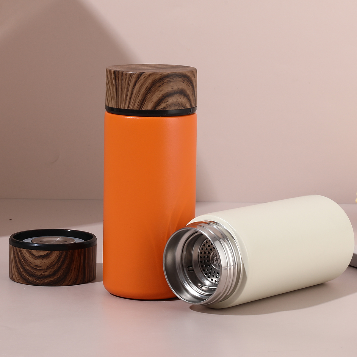 Wholesale Hot Sales 280ml Pocket Stainless Steel Water Bottle with Durable Wood Grain Lid