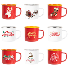 Custom Printed Wholesale 11oz 350 ml Enamel Mugs with Customized Logo Christmas DIY Enamel Cup with Handle Coffee Mugs Cups