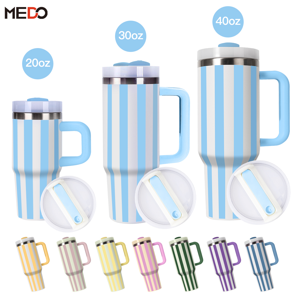 Wholesale OEM Custom Striped Stainless Steel Tumblers 20oz 30oz 40oz Vacuum Cups with Travel Sports Lids