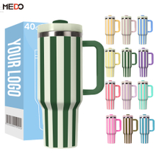 Wholesale New Stainless Steel Striped 40oz Tumblers with Handle and Straw Lid -Vacuum Insulated Tumbler for Iced Tea and Coffee