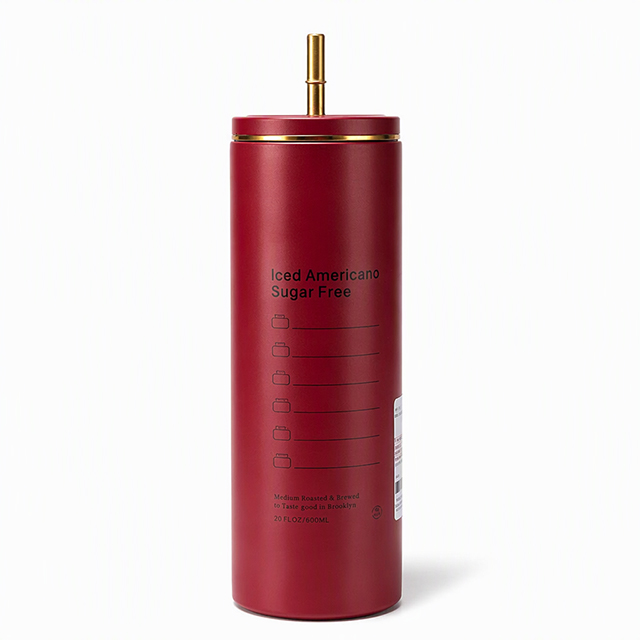 Wholesale 600ml Seamless Insulated Double Wall Stainless Steel Thermo Vacuum Coffee Mug with Straw