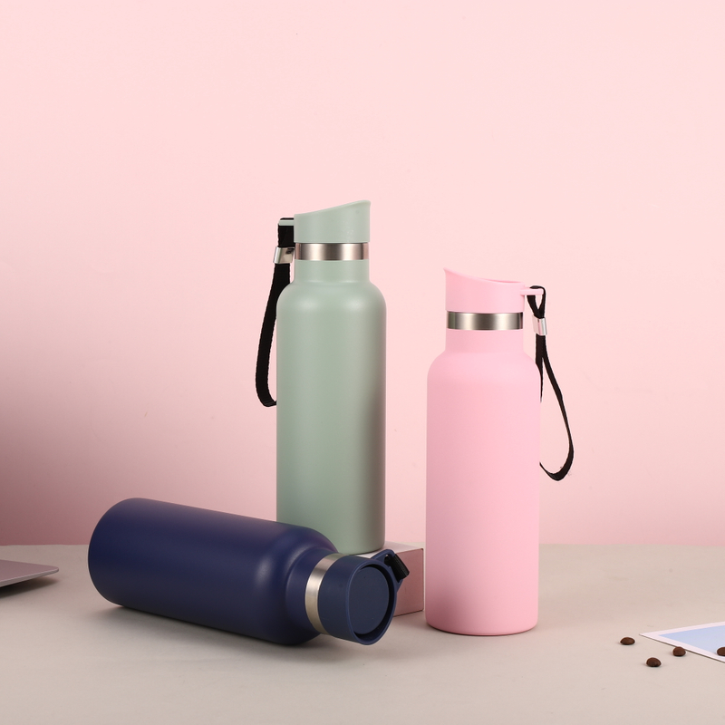 New Arrival Wholesale Custom logo Color Vacuum Thermos Cup Sports Stainless Steel Water Bottle with Lid Rope for Hiking Camping