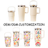 Custom 40oz Tumbler with Handle and Straw | Floral Print Insulated Stainless Steel Cup | OEM Travel Mug for Car Office Camping