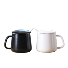 350ml High Quality Black And White Printed Ceramic Mug with Lid And Spoon