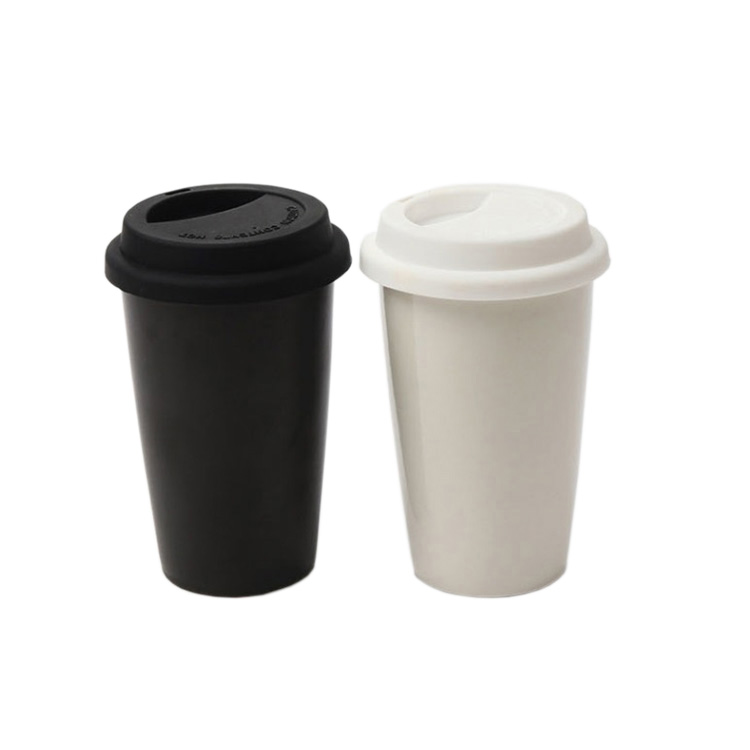 380ml High Quality Silicon Lid White Ceramic Coffee Cup No Handle
