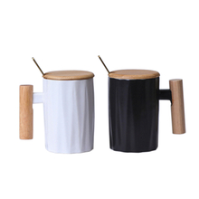 350ml Promotional Colored Ceramic Gift Cup Set with Wooden Lid And Handle
