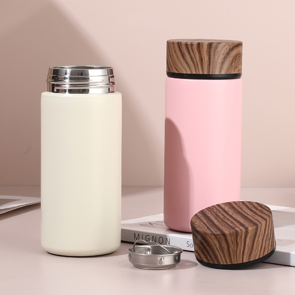 Wholesale Hot Sales 280ml Pocket Stainless Steel Water Bottle with Durable Wood Grain Lid