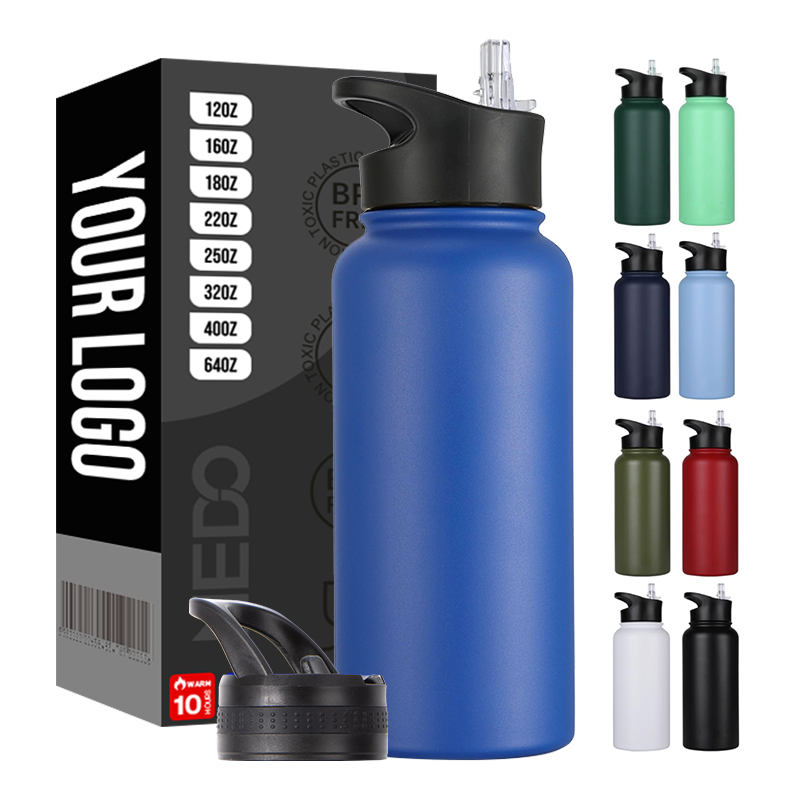 Custom Logo 1L Stainless Steel Double Wall Insulated Vacuum Flask 32oz Powder Coated Sports Water Bottles