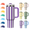 Wholesale New Stainless Steel Striped 40oz Tumblers with Handle and Straw Lid -Vacuum Insulated Tumbler for Iced Tea and Coffee