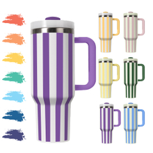 Hot Sales Wholesale Custom logo BPA Free Drinkware Tumbler Stainless Steel Striped 40oz Tumbler With Handle for Camping