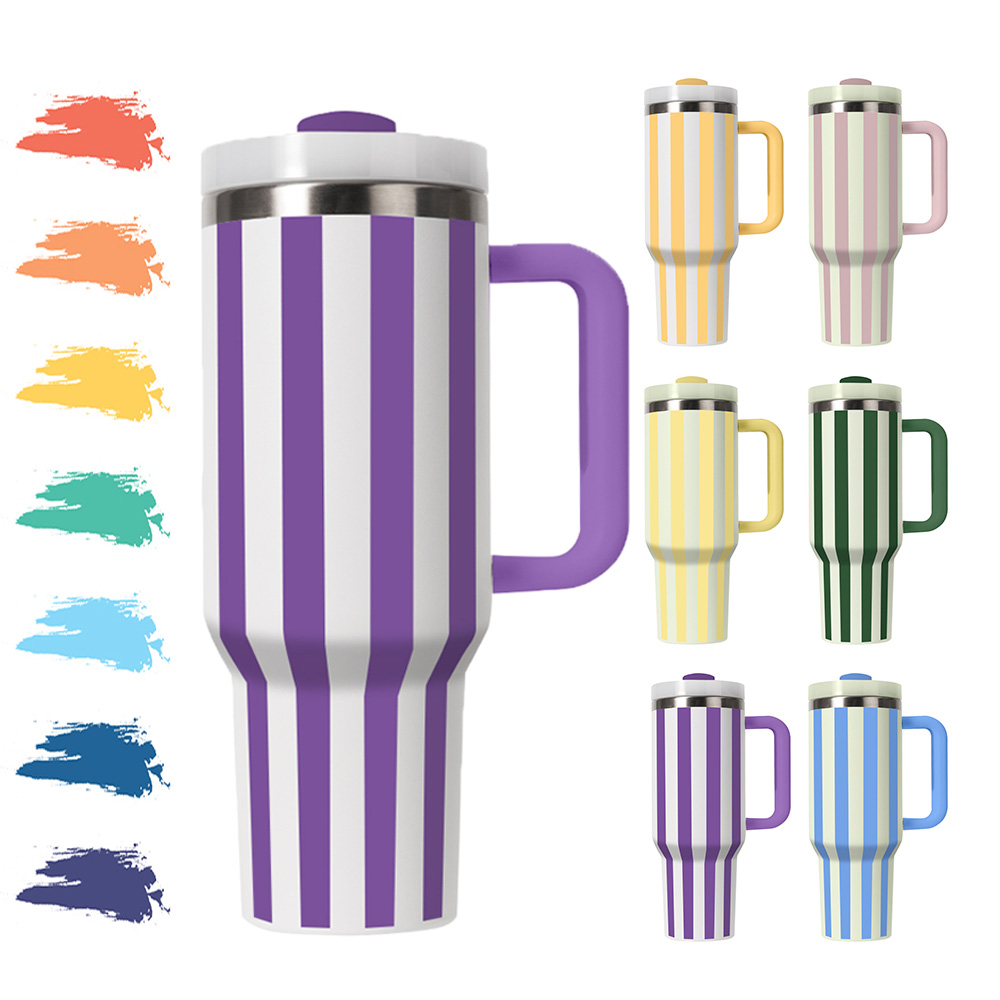 Hot Sales Wholesale Custom logo BPA Free Drinkware Tumbler Stainless Steel Striped 40oz Tumbler With Handle for Camping