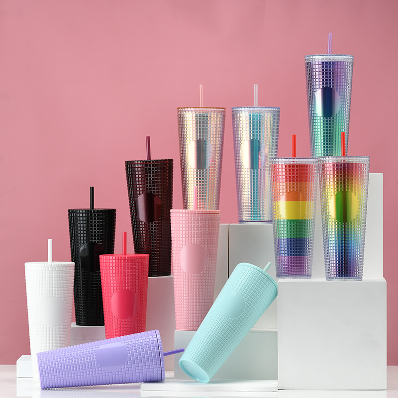 OEM Wholesale Bulk Order Plasitc Water Bottle From Factory Tumbler Coffee Mug Customized Packaging with Straw Lid