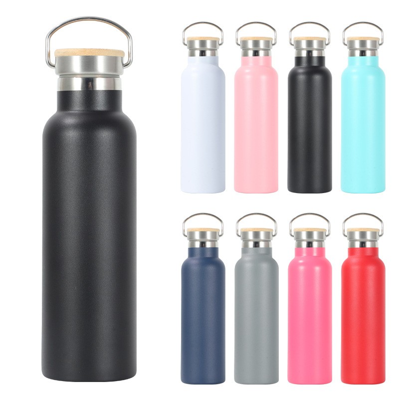 Factory Customized Bamboo Lid 500ml Double Wall Water Bottle Stainless Steel Vacuum Flask Sports Bottle with Different Lids