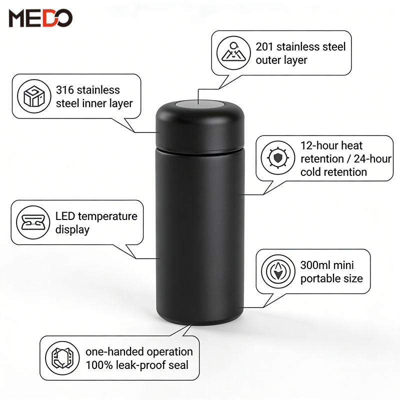 300ml Smart LED Temperature Display Vacuum Flask Mini Stainless Steel Thermos