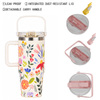 Custom 40oz Tumbler with Handle and Straw | Floral Print Insulated Stainless Steel Cup | OEM Travel Mug for Car Office Camping