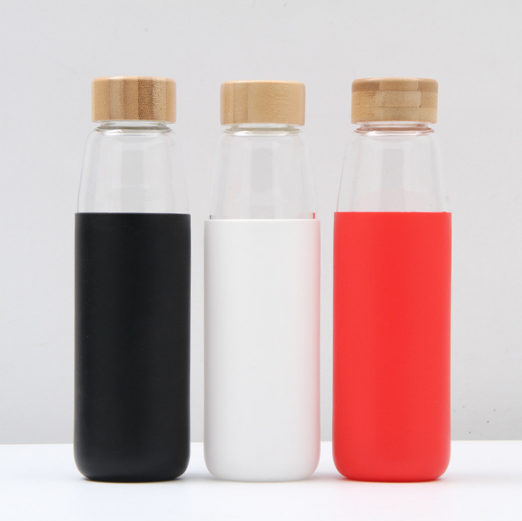 500ml High Quality Transparent Clear Borosilicate Bamboo Lid Glass with Silicone Sleeve